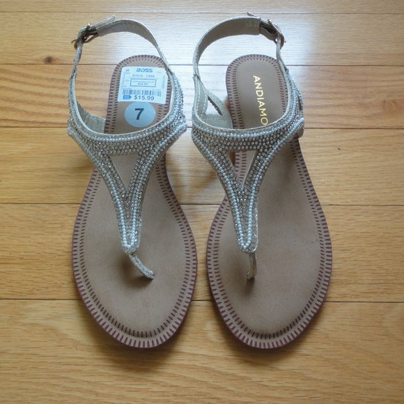 Andiamo Sparkly Wedge Sandals NEW w/tag - Tan/Gold; 7M - Picture 1 of 11